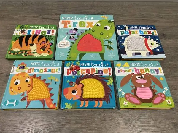 NEVER TOUCH A TIGER, DINOSAUR, BUNNY PLUS!!  6 BABY BOARD BOOKS
