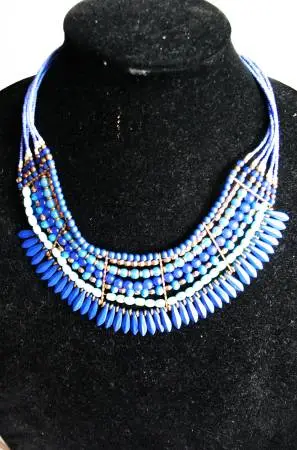 Spectacular! Artisan made Blue Beaded Cleopatra Necklace