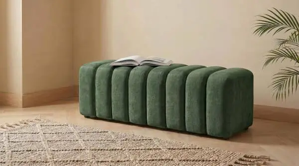 ~New Upholstered Accent Bench in Soft Green Chenille Fabric~