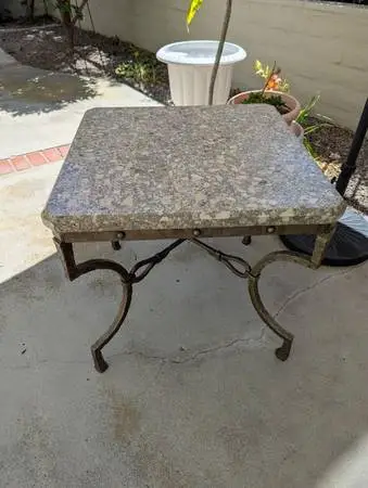 Large Marble Top Metal End Table