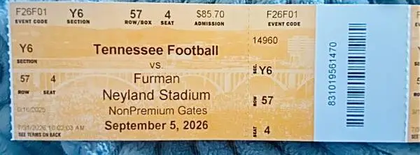 VOLS vs. Furman (season opener) GREAT DEAL!