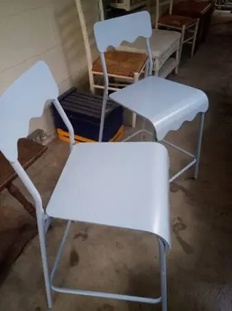Set Light Blue Metal Barstools Counter Height 24 Stool Chairs Wavy