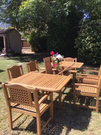 Teakman chairs and Cambridge Casual Teak Patio Extendable Set