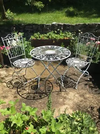 French Victorian Wrought Iron Bistro, Garden Table and Chair Set