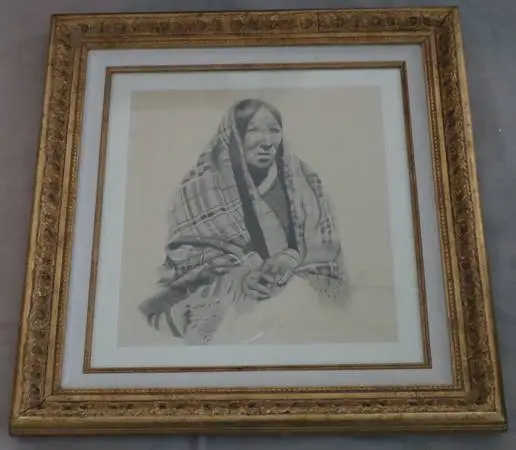 Native American woman pencil drawing framed 27.5 x 25