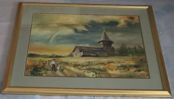 Watercolor on Paper The church signed by D. Arkacob