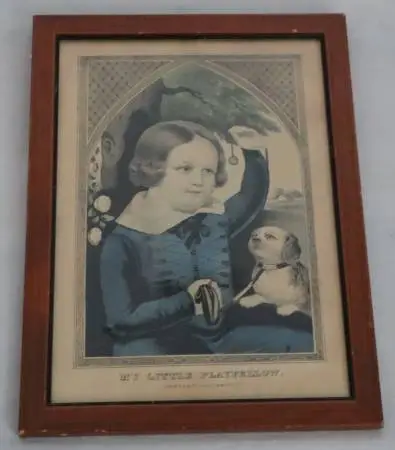 1840s Antique Currier My Little Playfellow Lithograph print