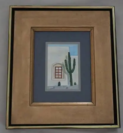 Watercolor Painting Cactus at Window signed B. Syate
