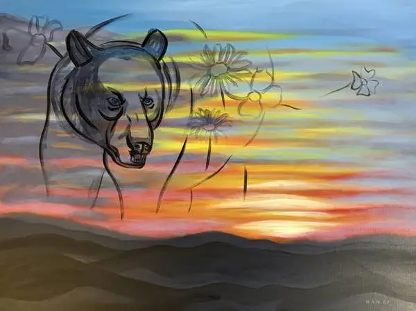 The Great Smoky Mountain, Sunset, Bear, Original Oil Painting, 40x30
