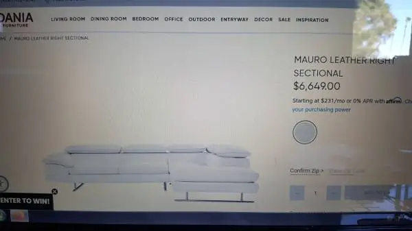 Dania high end Mauro white leather L-shape couch, sofa