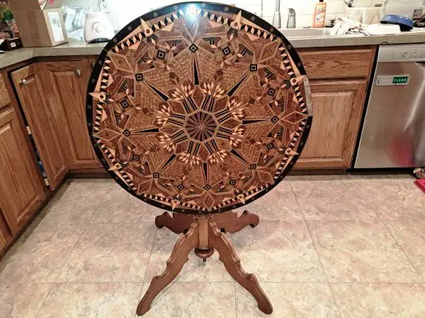 Antique Tilt-Top Table/ intricate wood inlay