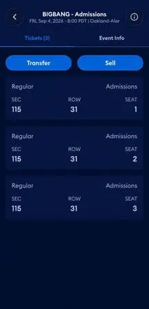 (3) BIGBANG TICKETS 9/4/26