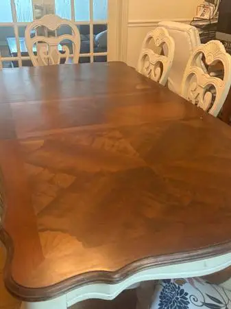 Vintage French Provincial Dining Table + 8 Chairs & Leaf