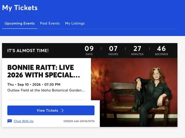 1x Ticket: Bonnie Raitt - Outlaw Field - Thursday, Sept 10th