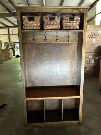 Solid Wood Mud Cabinet with Bench and Shoe Holes