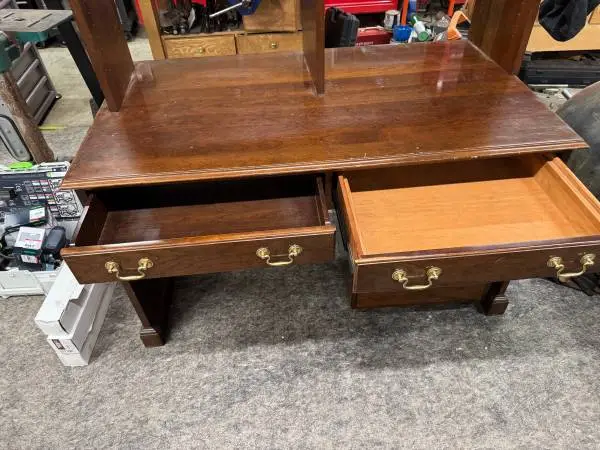Stickley cherry desk with riser and filing cabinet