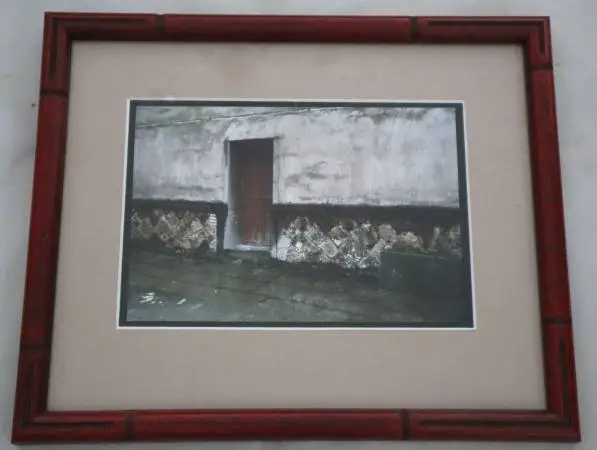 Red door in wall print framed 15 x 12.5