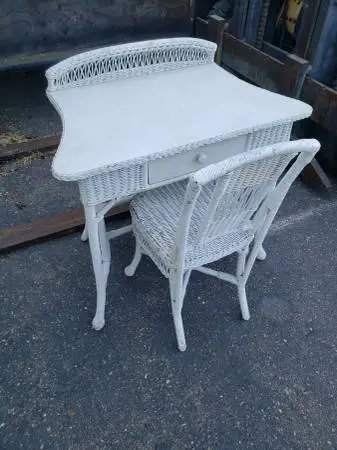 Vintage Antique Karpen wicker desk and chair