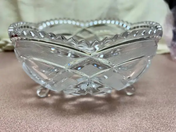 Vintage Brilliant Cut Tri-Footed Large Crystal Bowl - 8D