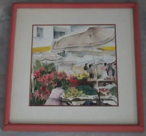 Watercolor painting Woman Selling Fruit on Market by Jukoff