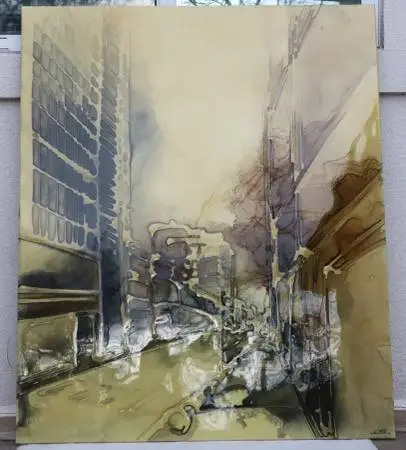 Acrylic on tile painting Denver Colorado cityscape 40 x 48 (signed)