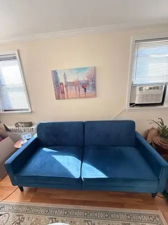 Wide Split Back Blue Velvet Sofa from Wayfair