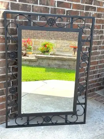 Large Heavy Wrought-Iron Wall Mirror – Matte Black