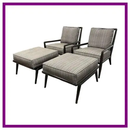 T. H. Robsjohn-gibbings For Widdicomb Lounge Armchairs + Ottomans, Pai