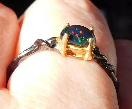 Natural Opal small Ring Silver 18K Gold Size 7; One of a kind jewelry