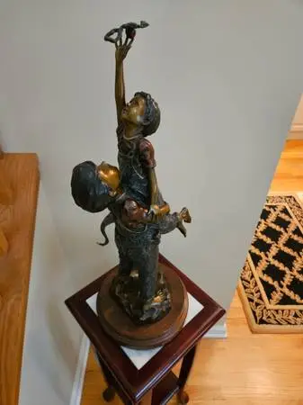 Two bronze statutes with stands