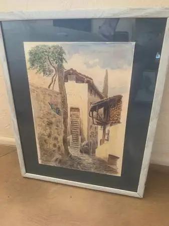 Rustic Alleyway Original Watercolor Painting Framed