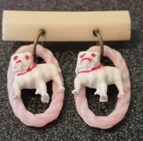 Vintage Funky Lucite or Plastic Charm Bar Pin Bulldog Bull Dog Brooch