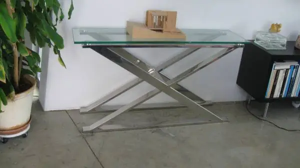 Barcelona chair style glass topped console table