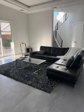 Scandinavian Designs Black Leather Living Room Set Sofa, Swivel Chai