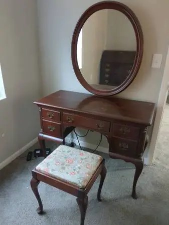 Antique desk or make-up table with mirror & bench seat
