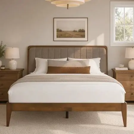 BRAND NEW IN BOX! Wade Logan Queen Upholstered Bed Frame Solid Wood