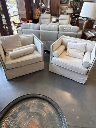Custom Upholstered Chairs W/ Nailhead Trim- Pair-36X40DX34H