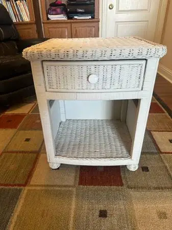 White wicker nightstand