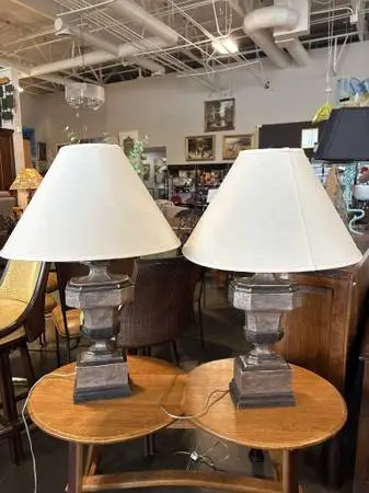 Metallic Distressed Lamps- Pair- 23X23X33H