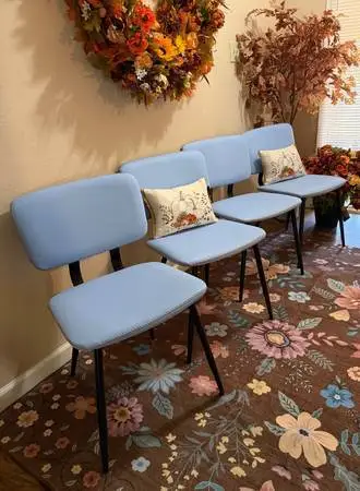 Four NEW Mid Century Modern Style Blue Chairs