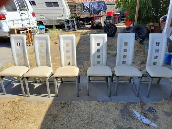 6 high back chairs vinyl  and metal