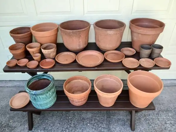 CLAY TERRACOTTA OUTDOOR POTS, various prices, see below