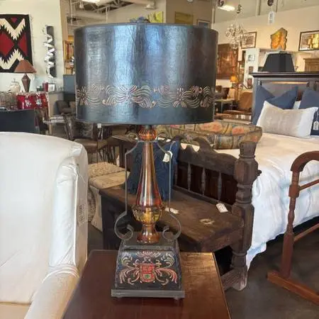 Ornate Iron Lamp W/ Oval Shade- 15X31.5H