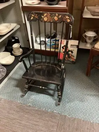 VINTAGE CHILD’S BLACK HIGH BACK ROCKER