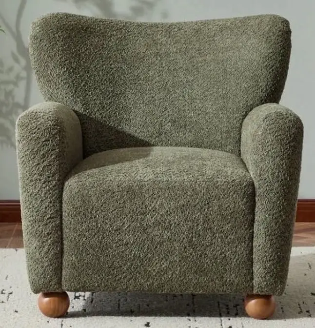 2 Brand New Modern Bouclé Accent Chairs - Olive Green