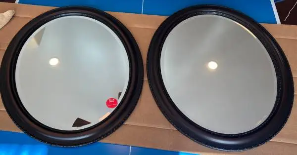Pair of Large Wood Oval Wall Vanity Mirrors, 33x27