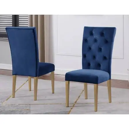 8 x Blue velvet gold legs Devender Dining Room Chairs upholstered