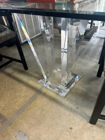 Beautiful rectangle glass top table with 6 upholstered chairs