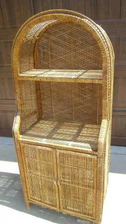 Rattan Book Case - 63 tall 2 upper shelves with 2 shelf cabinet