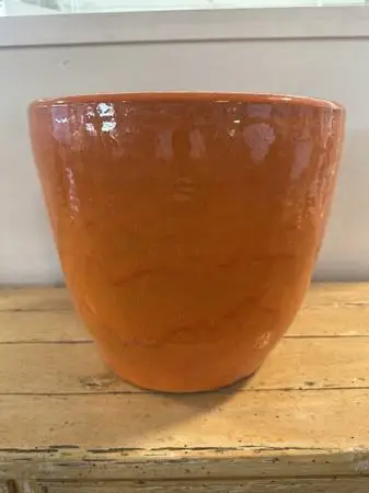 Orange Glazed Ceramic Pot- 13X13X12H